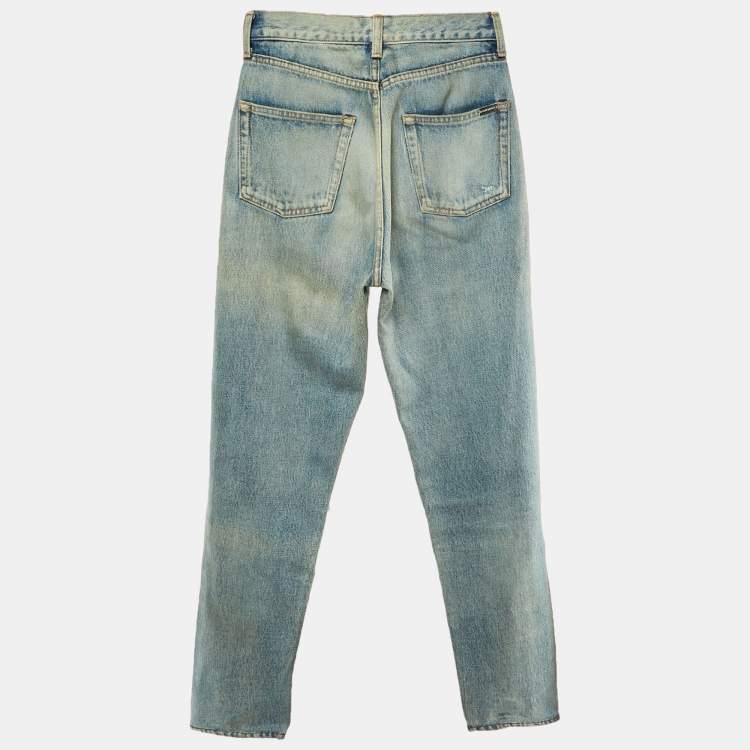 Pre Owned Saint Laurent Paris Blue Denim Distressed Slim Fit Jeans S/Waist 24"