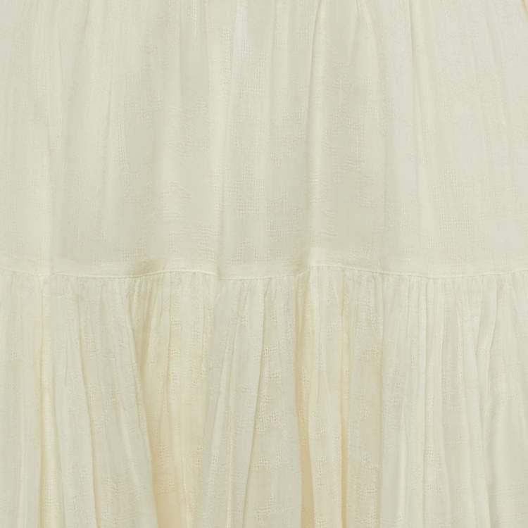 Pre Owned Saint Laurent Paris White Patterned Cotton Midi Skirt M
