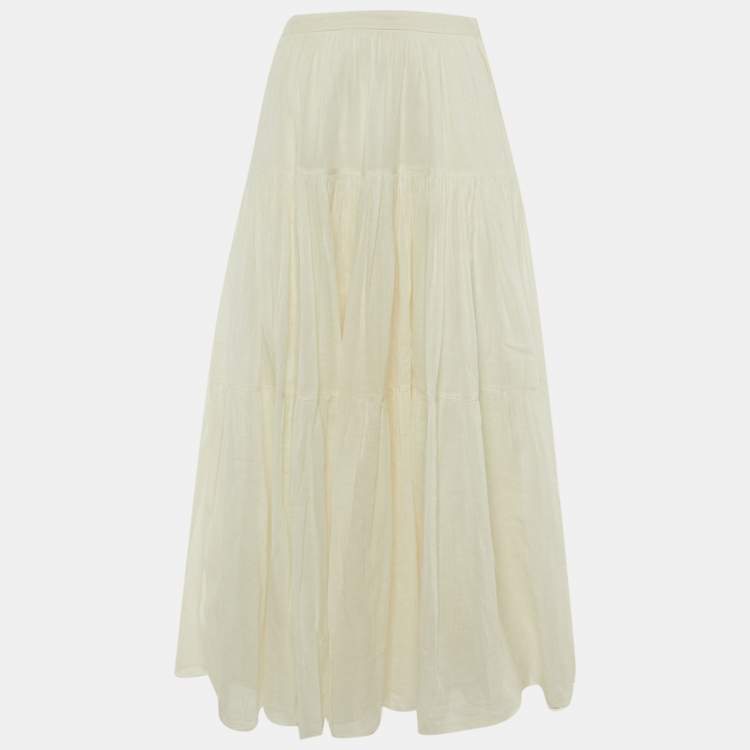 Pre Owned Saint Laurent Paris White Patterned Cotton Midi Skirt M