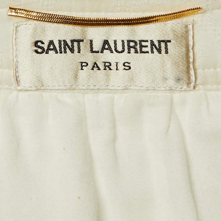 Pre Owned Saint Laurent Paris White Patterned Cotton Midi Skirt M