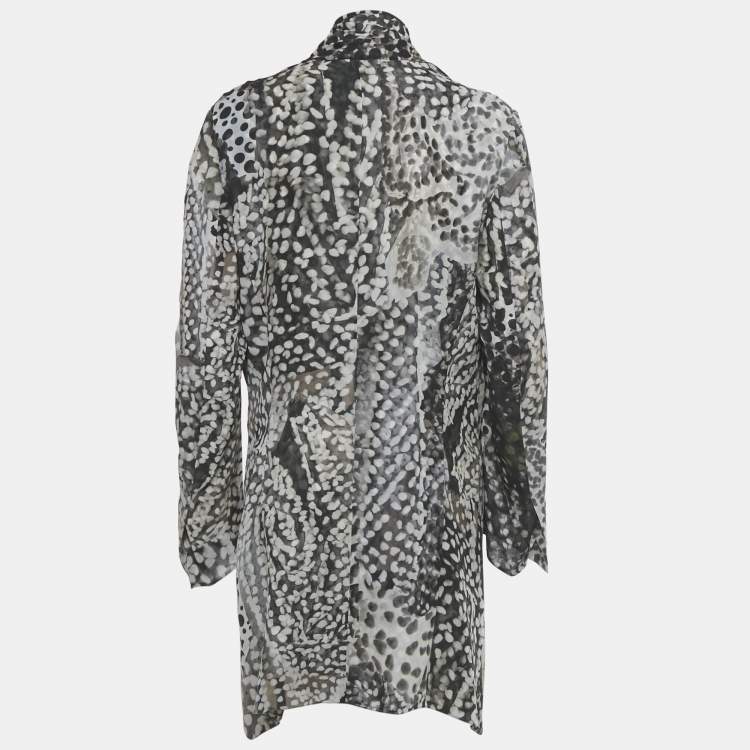 Pre Owned Saint Laurent Black/ White Printed Silk Mini Dress M