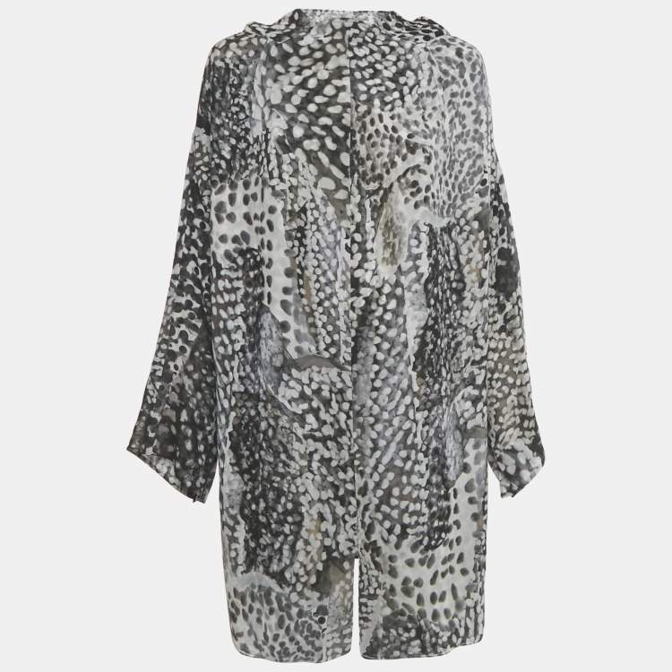 Pre Owned Saint Laurent Black/ White Printed Silk Mini Dress M