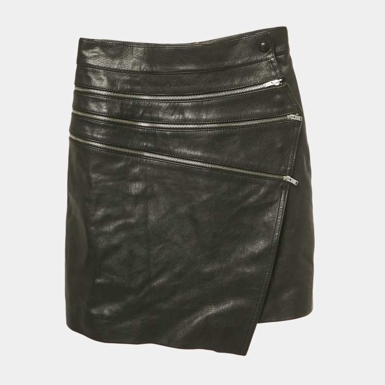 مملوكة مسبقًا Saint Laurent Paris Black Leather Zip Detail Mini Skirt S