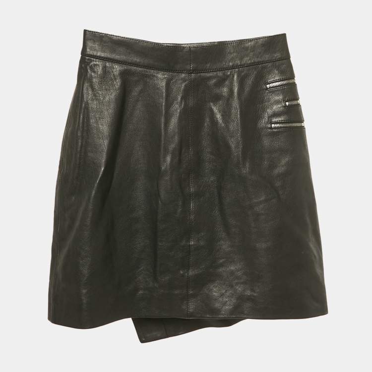 مملوكة مسبقًا Saint Laurent Paris Black Leather Zip Detail Mini Skirt S