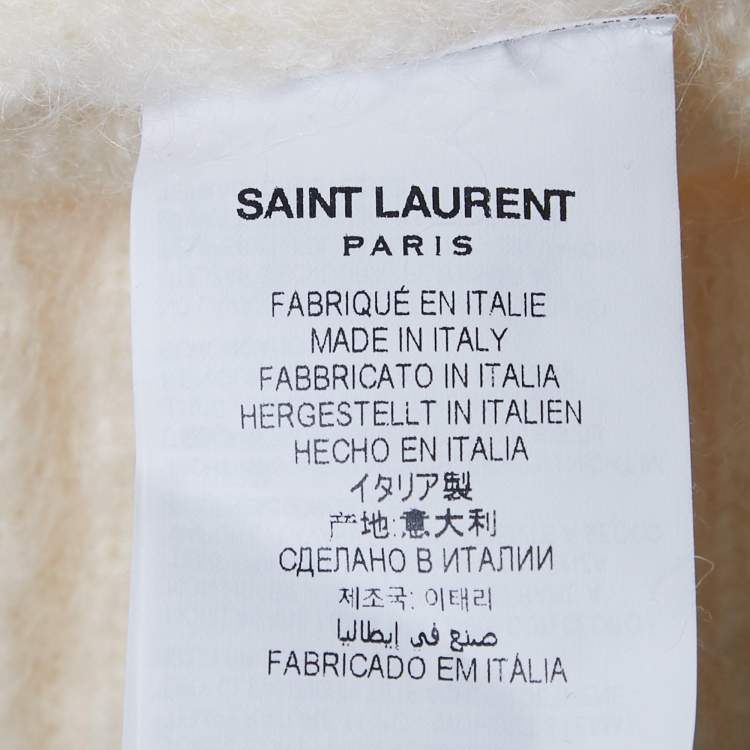 Pre Owned Saint Laurent Paris Ivory Mohair Turtle Neck Crop Sweater L