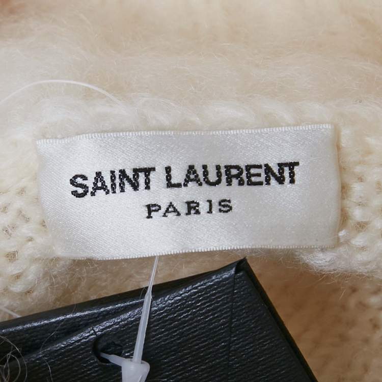 Pre Owned Saint Laurent Paris Ivory Mohair Turtle Neck Crop Sweater L