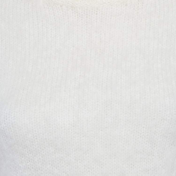 Pre Owned Saint Laurent Paris Ivory Mohair Turtle Neck Crop Sweater L
