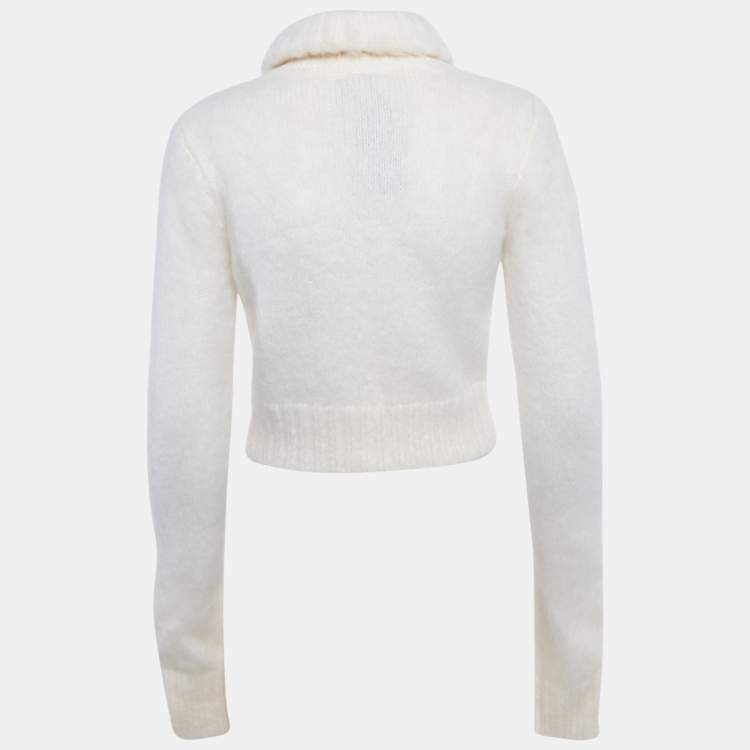 Pre Owned Saint Laurent Paris Ivory Mohair Turtle Neck Crop Sweater L