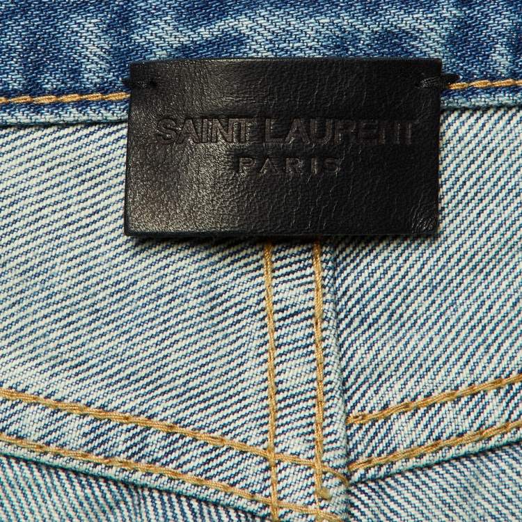 Pre Owned Saint Laurent Paris Blue Distressed Denim Jeans S Waist 27" 