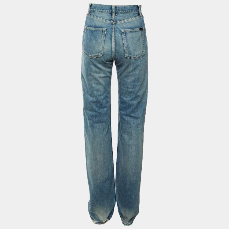 Pre Owned Saint Laurent Paris Blue Distressed Denim Jeans S Waist 27" 