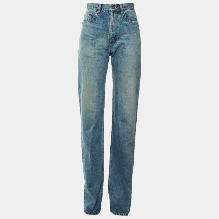 Pre Owned Saint Laurent Paris Blue Distressed Denim Jeans S Waist 27" 