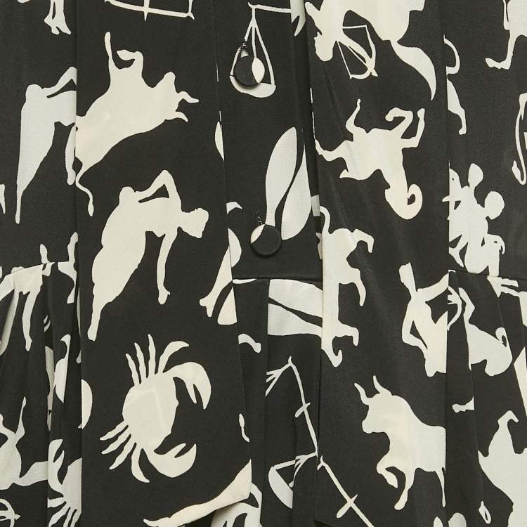 Pre Owned Saint Laurent Paris Black Animal Print Silk Mini Dress M