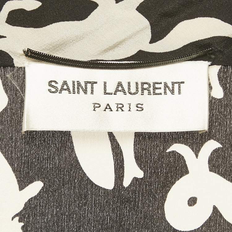 Pre Owned Saint Laurent Paris Black Animal Print Silk Mini Dress M