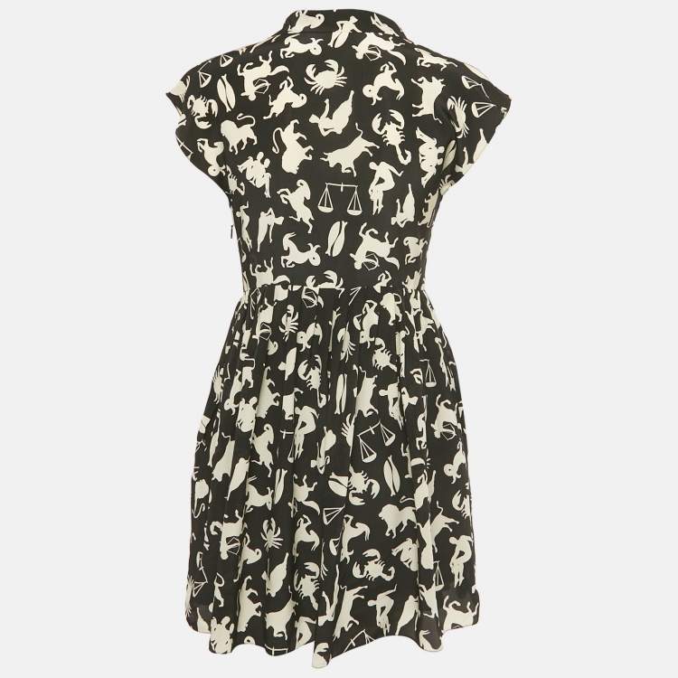 Pre Owned Saint Laurent Paris Black Animal Print Silk Mini Dress M