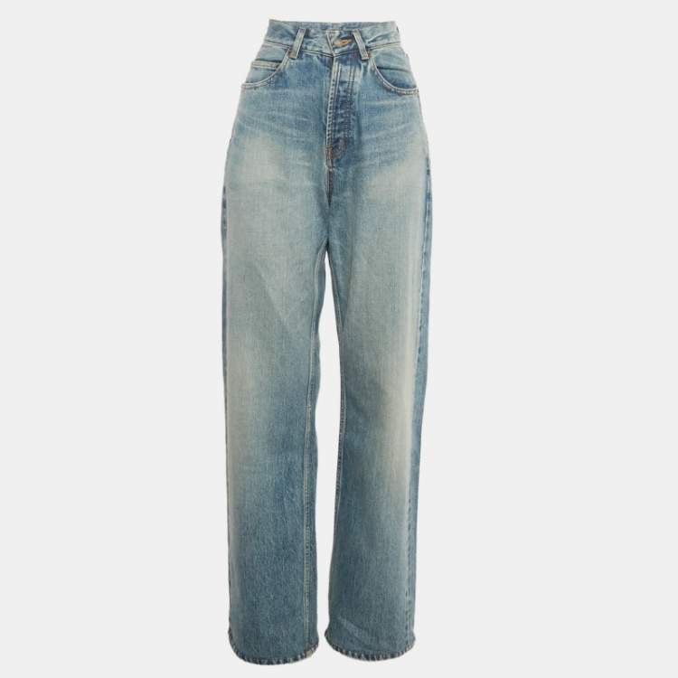Pre Owned Saint Laurent Paris Blue Washed Wide Cut Denim Jeans S Waist 26"