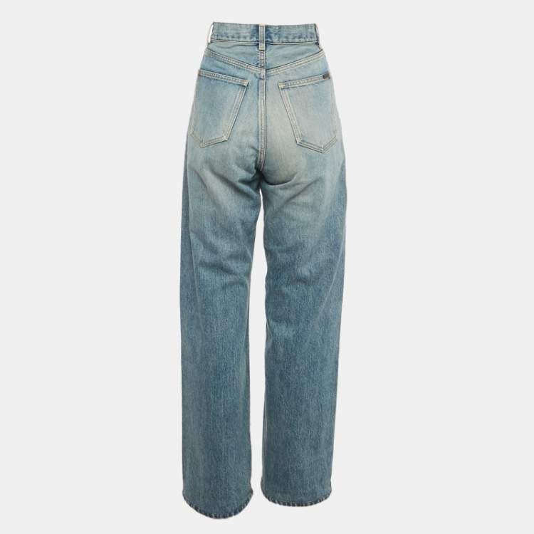 Pre Owned Saint Laurent Paris Blue Washed Wide Cut Denim Jeans S Waist 26"