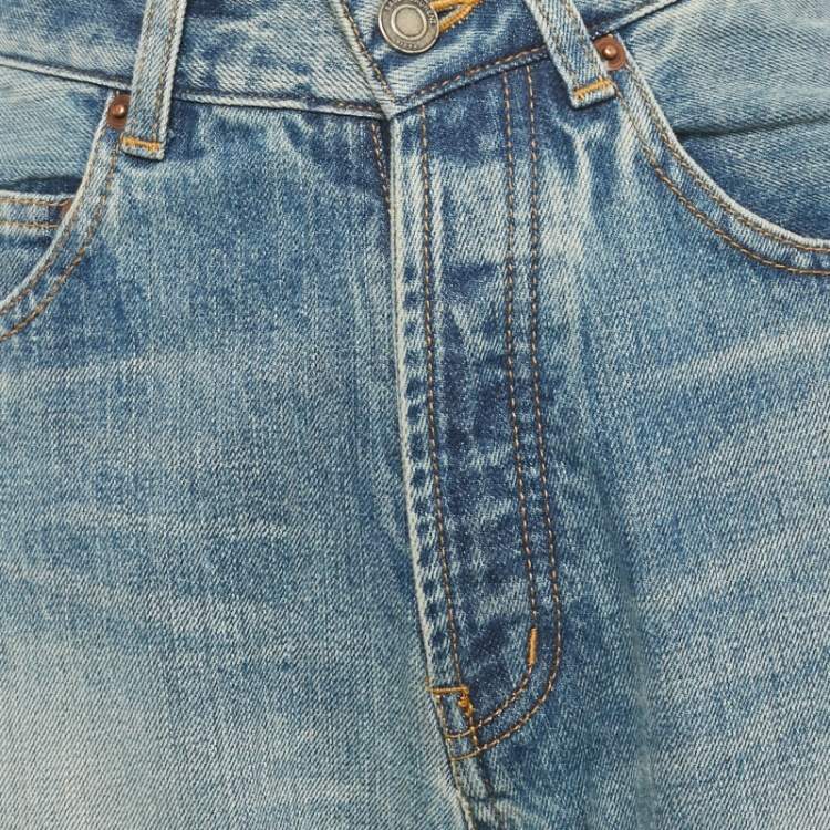 Pre Owned Saint Laurent Paris Blue Washed Wide Cut Denim Jeans S Waist 26"