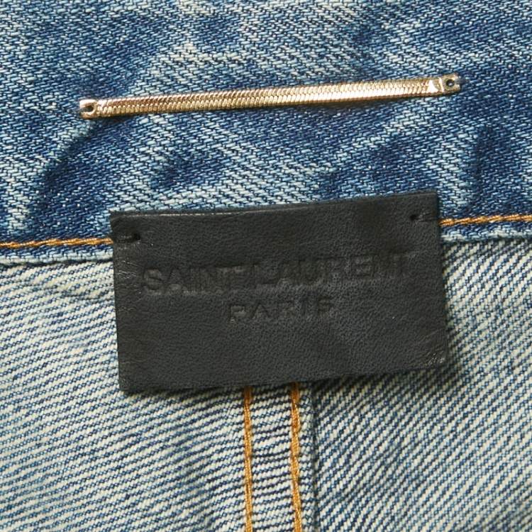 Pre Owned Saint Laurent Paris Blue Washed Wide Cut Denim Jeans S Waist 26"