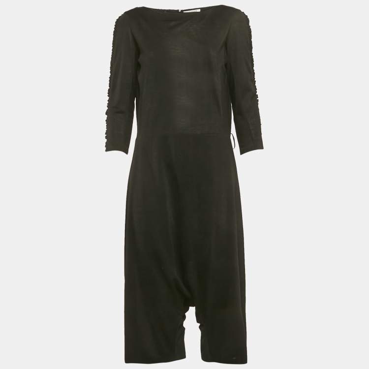 Pre Owned جمبسوت سان لوران باريس جيرسي أسود بكشكش مقاس صغير