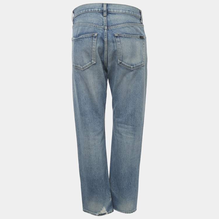 Pre Owned Saint Laurent Blue Denim Ripped High Rise Jeans M/Waist 28"