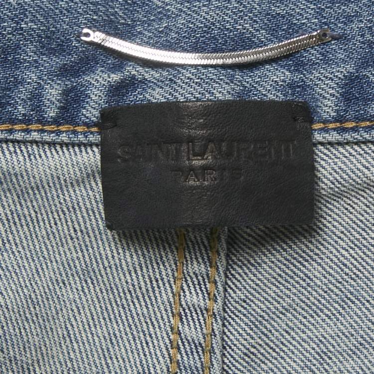 Pre Owned Saint Laurent Blue Denim Ripped High Rise Jeans M/Waist 28"