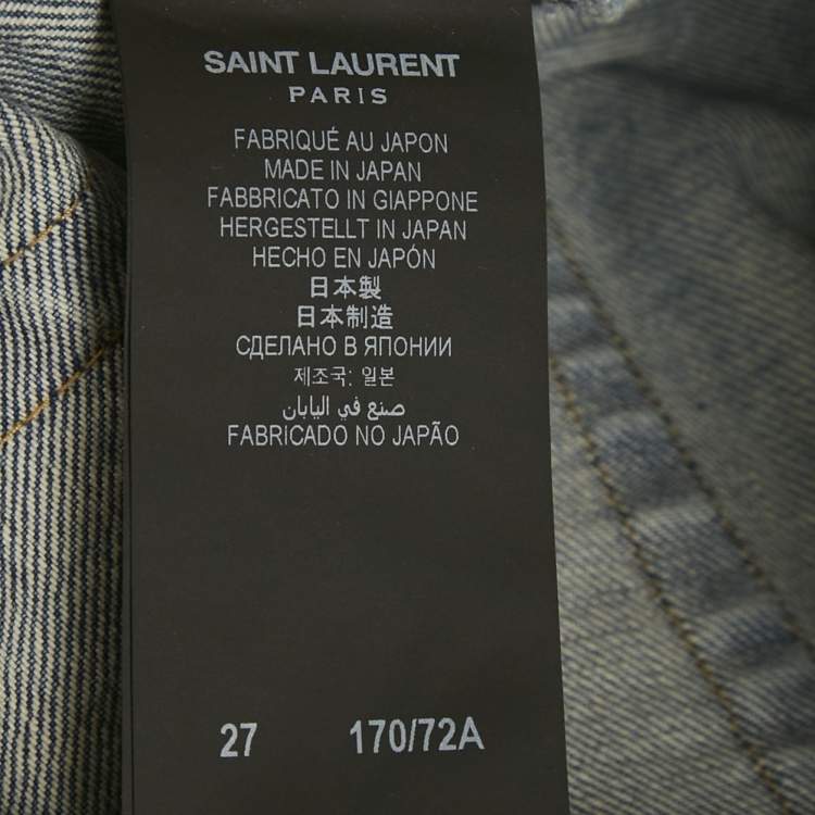 Pre Owned Saint Laurent Blue Denim Ripped High Rise Jeans M/Waist 28"