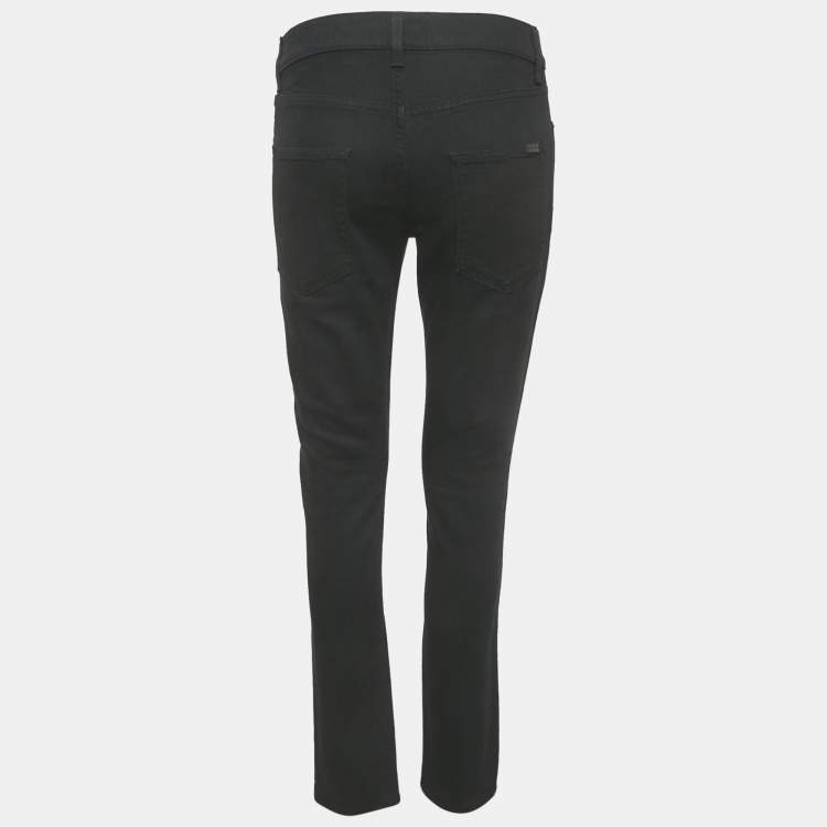 Pre Owned بنطلون جينز ممزق سان لوران باريس دينم أسود مقاس وسط 30 بوصة