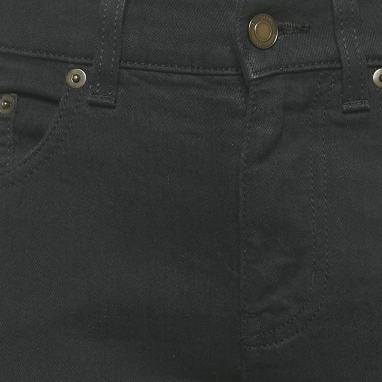 Pre Owned بنطلون جينز ممزق سان لوران باريس دينم أسود مقاس وسط 30 بوصة