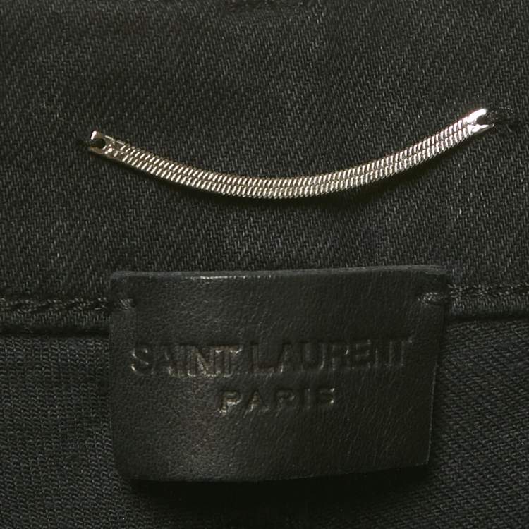 Pre Owned بنطلون جينز ممزق سان لوران باريس دينم أسود مقاس وسط 30 بوصة