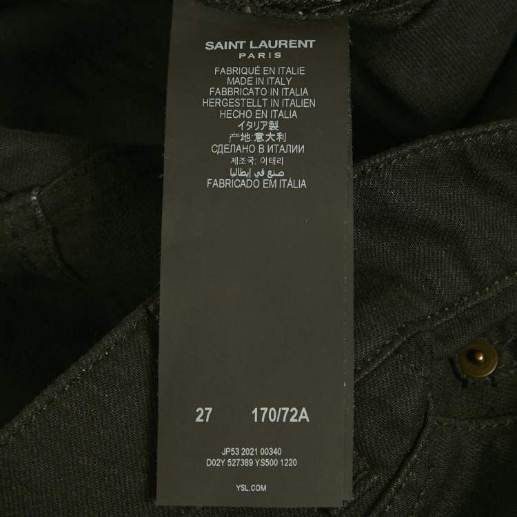 Pre Owned بنطلون جينز ممزق سان لوران باريس دينم أسود مقاس وسط 30 بوصة