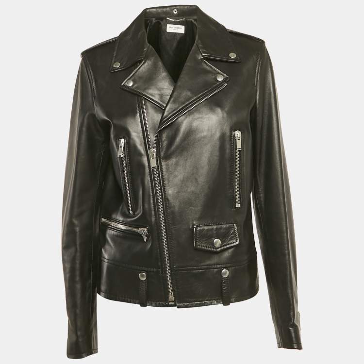 Pre Owned Saint Laurent Black Leather Biker Jacket M