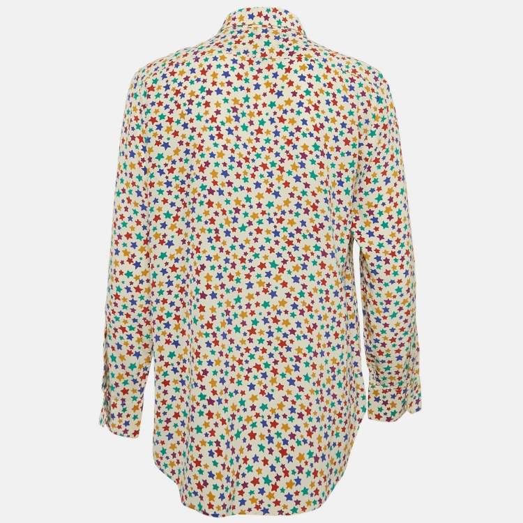 Pre Owned Saint Laurent Paris Printed Silk Button Up Blouse XL