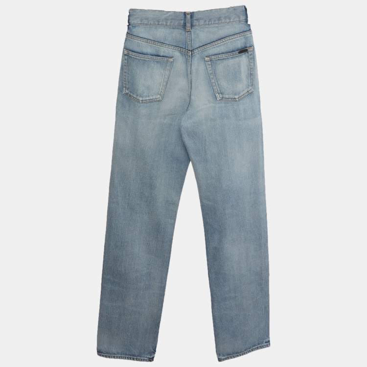 Pre Owned Saint Laurent Blue Denim Straight Fit Jeans S/Waist 25"