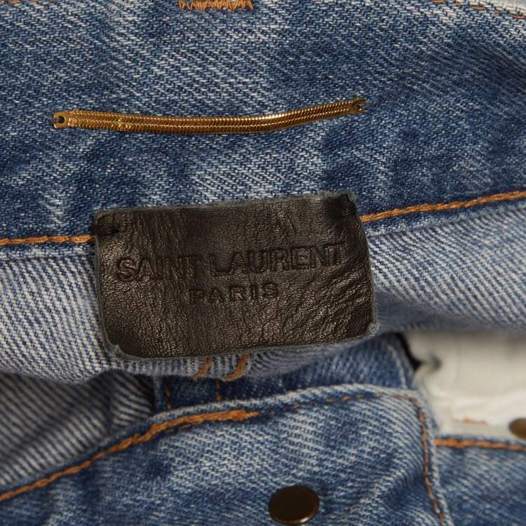 Pre Owned Saint Laurent Blue Denim Straight Fit Jeans S/Waist 25"