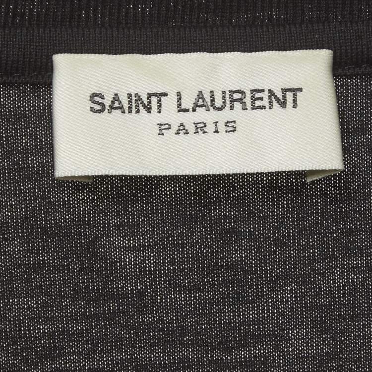 Pre Owned تي شيرت سان لوران باريس جيرسي بطبعة شعار أسود مقاس كبير