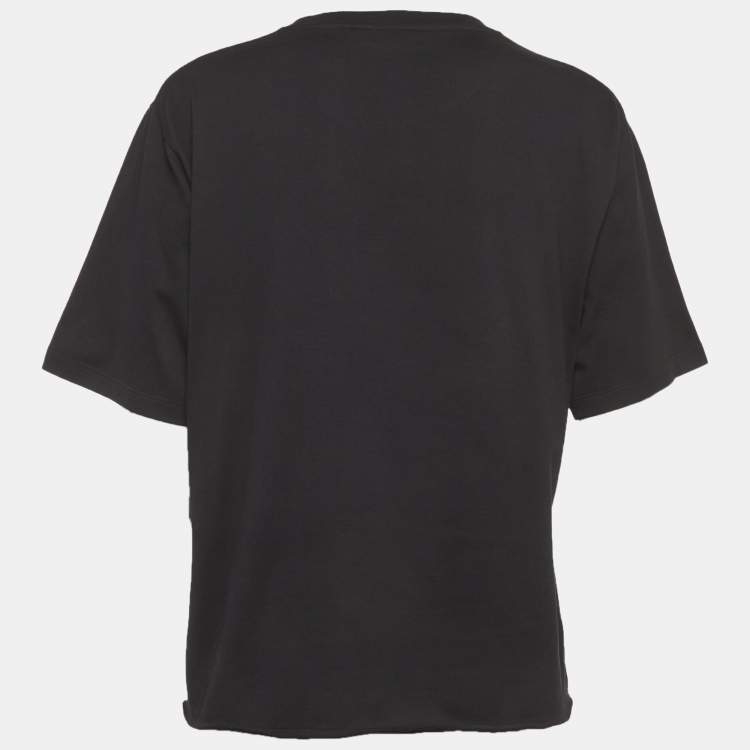 Pre Owned تي شيرت سان لوران باريس جيرسي بطبعة شعار أسود مقاس كبير