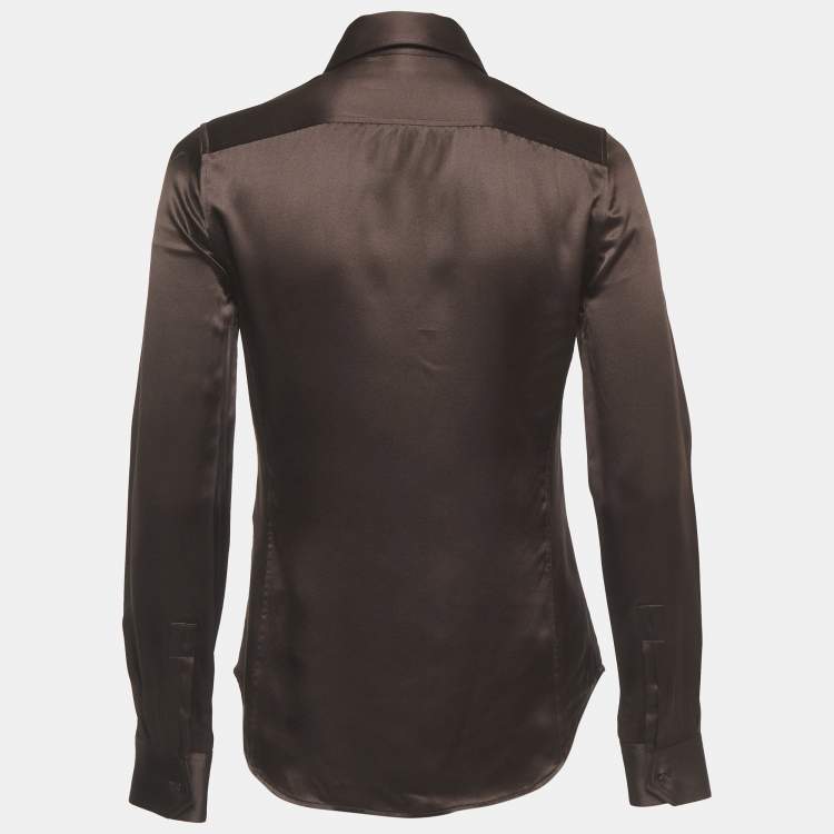 Pre Owned Saint Laurent Paris Brown Silk Long Sleeve Shirt S