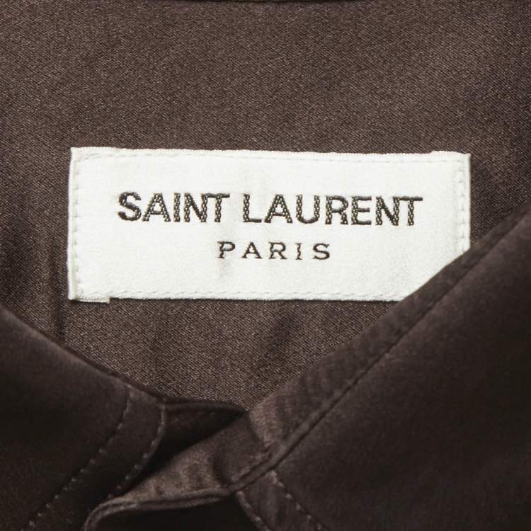 Pre Owned Saint Laurent Paris Brown Silk Long Sleeve Shirt S