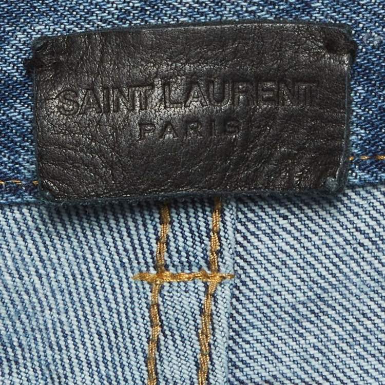 Pre Owned Saint Laurent Paris Blue Denim Distressed Jeans S/Waist 26"