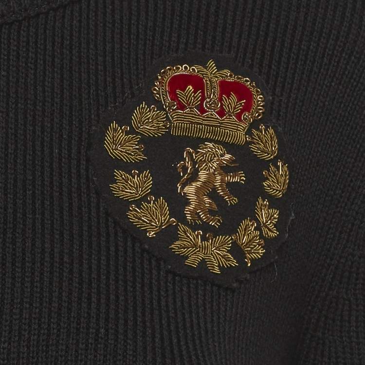 Pre Owned Saint Laurent Paris Black Wool Blend Logo Patch Sweater S