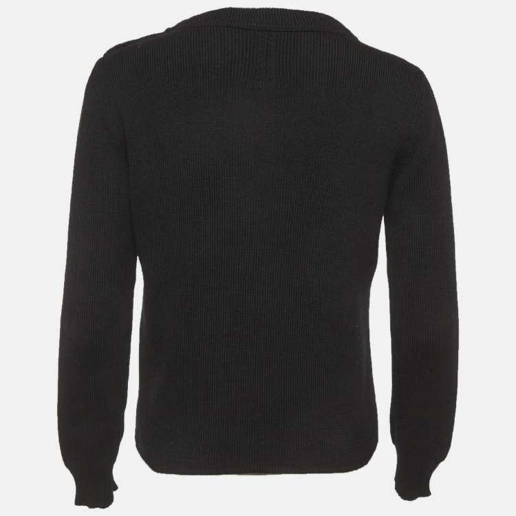 Pre Owned Saint Laurent Paris Black Wool Blend Logo Patch Sweater S