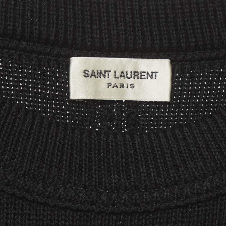 Pre Owned Saint Laurent Paris Black Wool Blend Logo Patch Sweater S