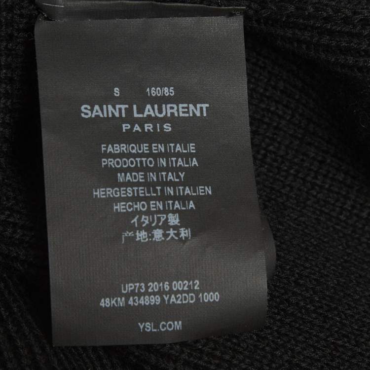 Pre Owned Saint Laurent Paris Black Wool Blend Logo Patch Sweater S