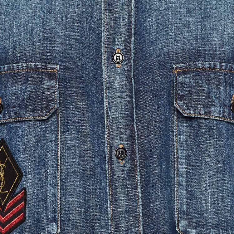 Pre Owned Saint Laurent Paris Blue Denim Patch Detail Shirt L