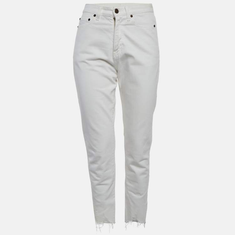 Pre Owned Saint Laurent White Denim Straight Fit Jeans S/Waist 26"