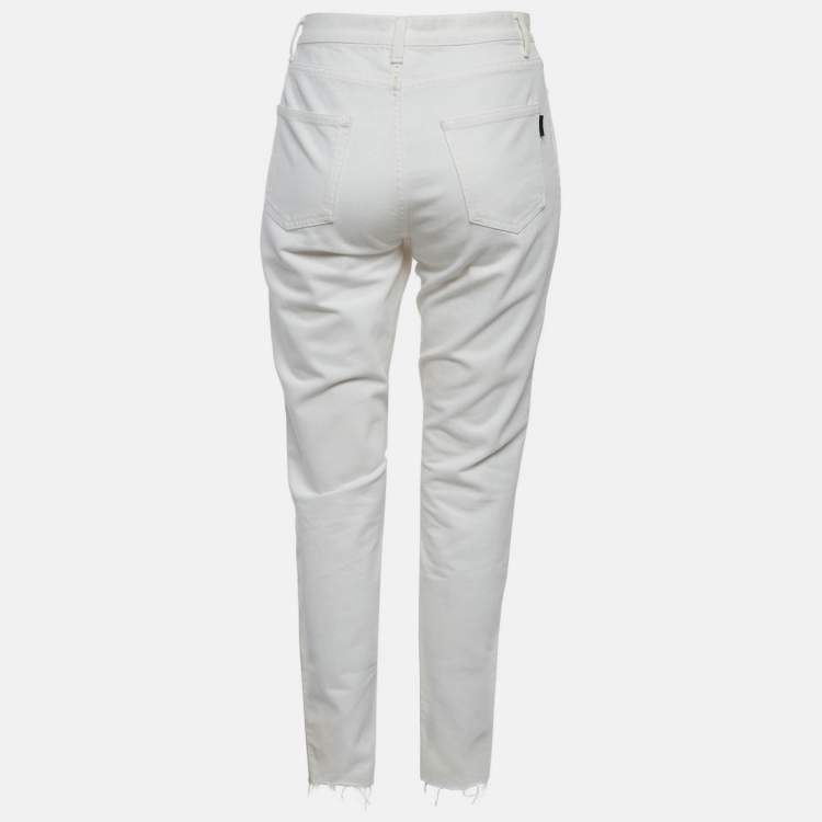 Pre Owned Saint Laurent White Denim Straight Fit Jeans S/Waist 26"