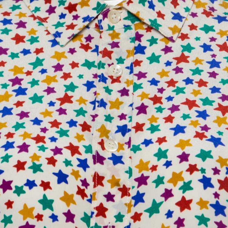 Pre Owned Saint Laurent Paris Multicolor Star Printed Silk Long Sleeve Button Front  Shirt XL