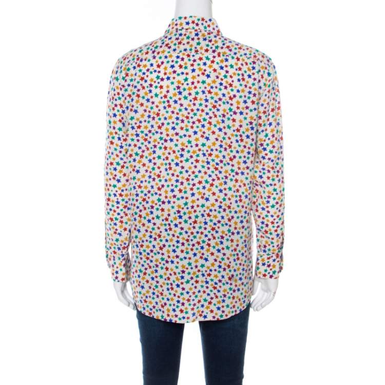 Pre Owned Saint Laurent Paris Multicolor Star Printed Silk Long Sleeve Button Front  Shirt XL