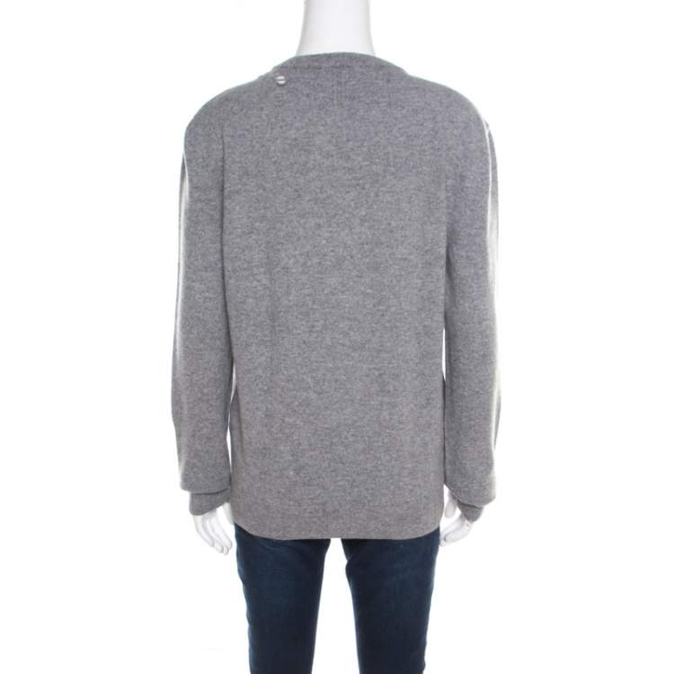 Pre Owned Saint Laurent Paris Grey Distressed Wool and Cashmere Crew Neck Sweater L