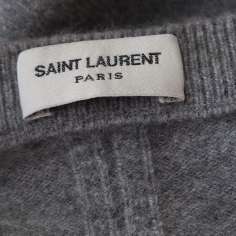 Pre Owned Saint Laurent Paris Grey Distressed Wool and Cashmere Crew Neck Sweater L